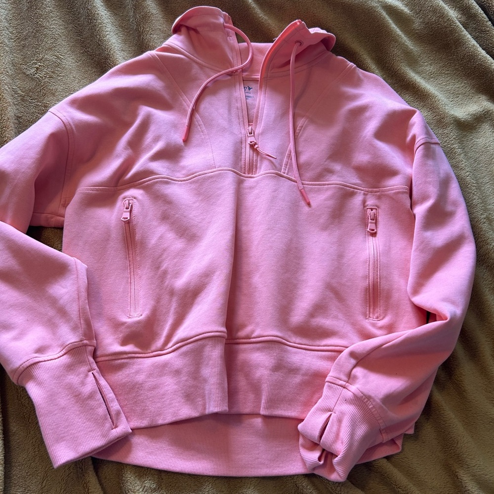 Old Navy Pink Hooded Quarter-Zip Sweatshirt